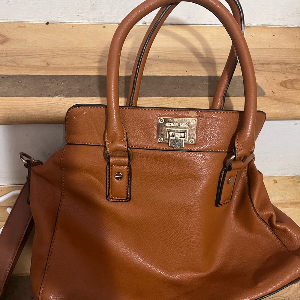 Camel coloured MK purse with shoulder strap